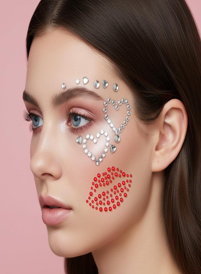Macuezu 4 Sheets Lip Face Rhinestone Stickers with Tweezers, Face Gems for Women with Red Lip Gems, Self-Adhesive Faces Jewels for Makeup, Party, Music Festival, Kiss Jewels Red Rhinestone Stickers - Image 5
